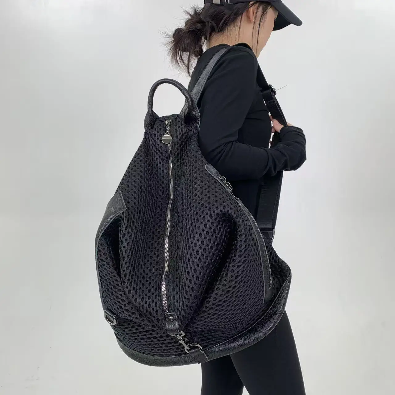 Y2K Millennium Hot Girl Mesh Personalized Backpack Multi Pocket Zipper Street Single Shoulder Handbag