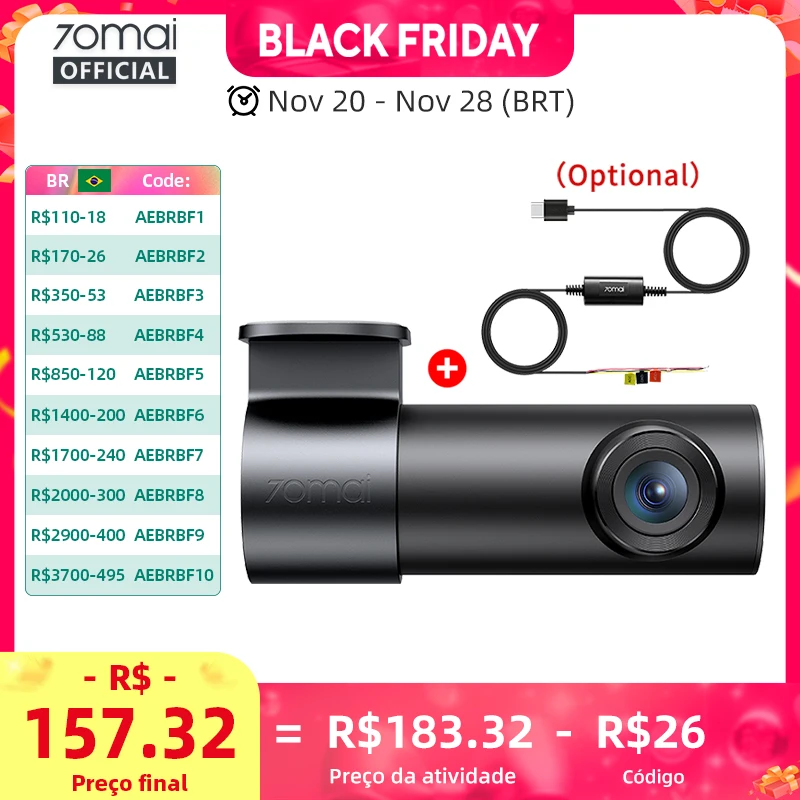 70mai Dash Cam M310 Plus 2K 1440P Visão noturna F1.55 Abertura 24H Modo de estacionamento Controle de voz Carro DVR 70mai M310 Plus 2K