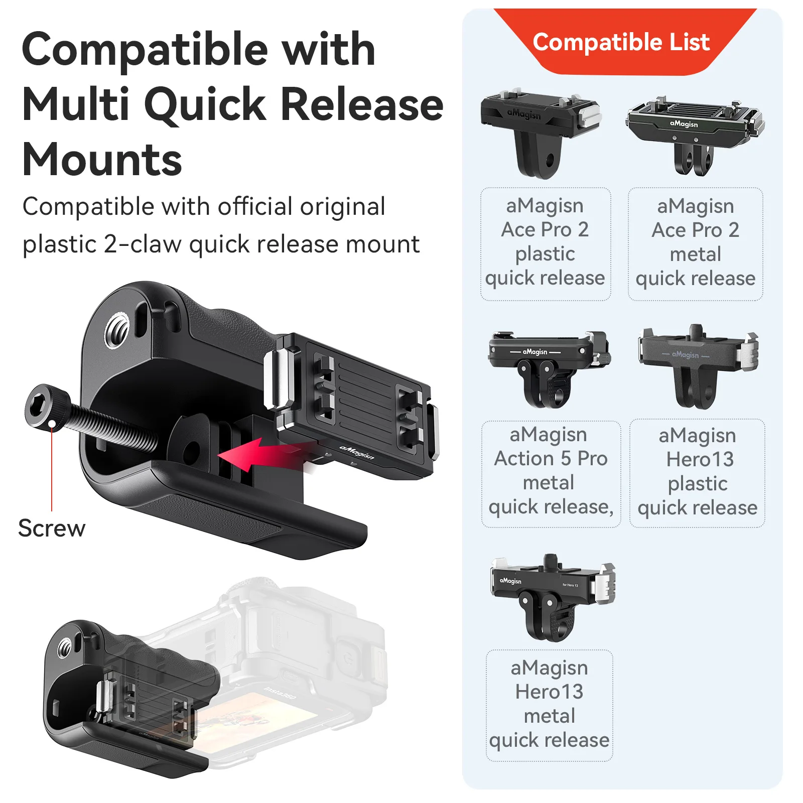 Kit impugnatura aMagisn Xplorer per serie Insta360 Ace, impugnatura per fotocamera in plastica ABS con pulsante otturatore per accessori Insta 360 Ace Pro 2