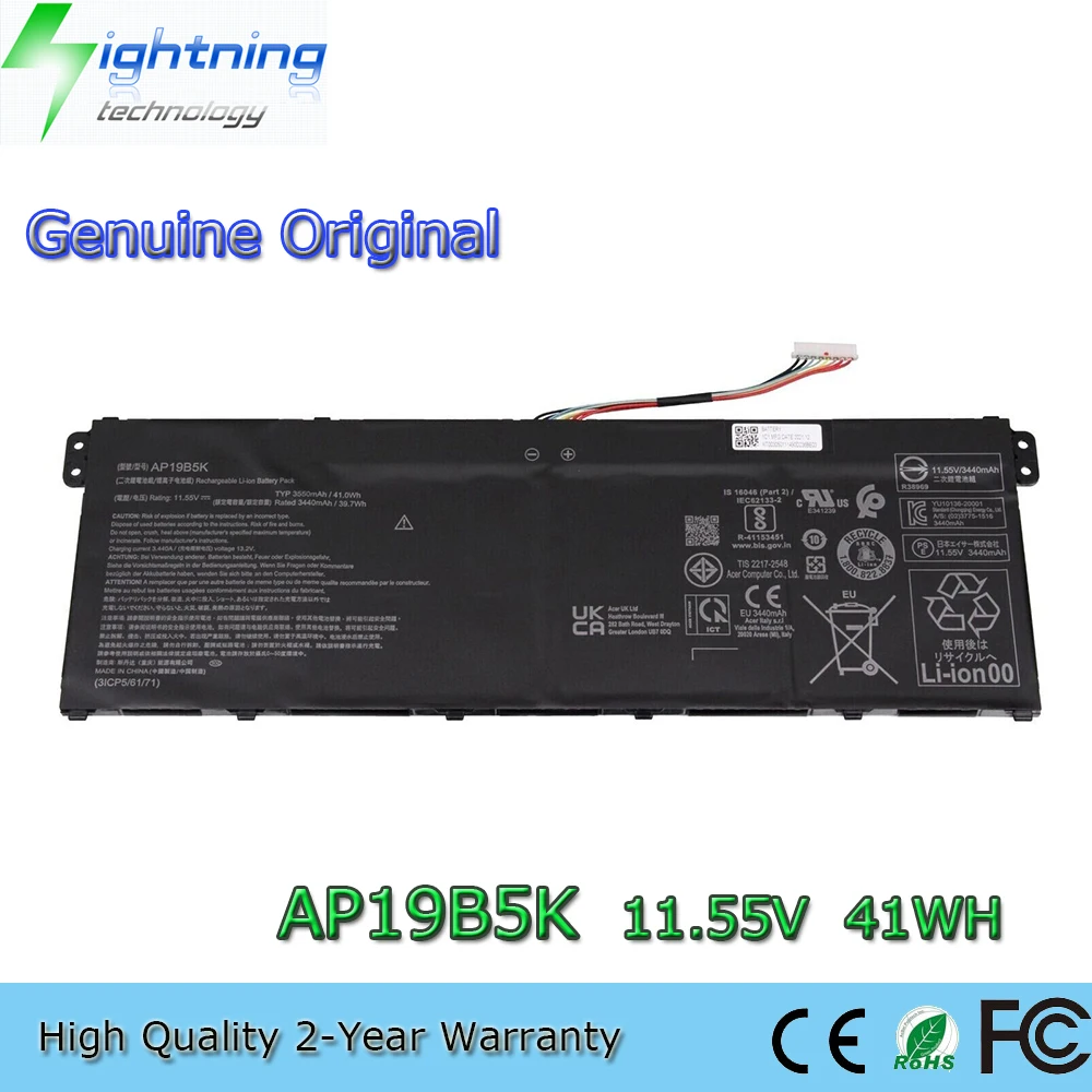 Original Genuíno Ap19b5k 11.55v 41wh Bateria do Portátil para Acer Chromebook 314 C922 Cb3142h Kt.00305.011 Ap19b8k A31556 Novo