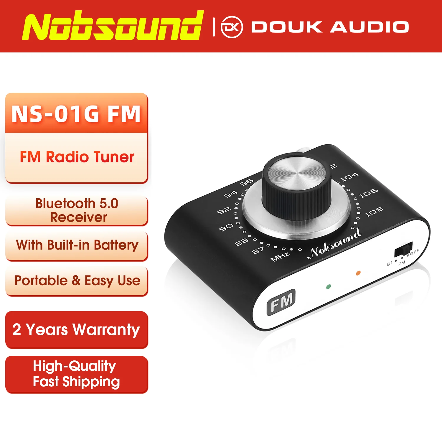 

Nobsound Mini Bluetooth 5.0 Stereo Receiver 87-108Mhz Rechargeable FM Radio Tuner with 3.5mm Out