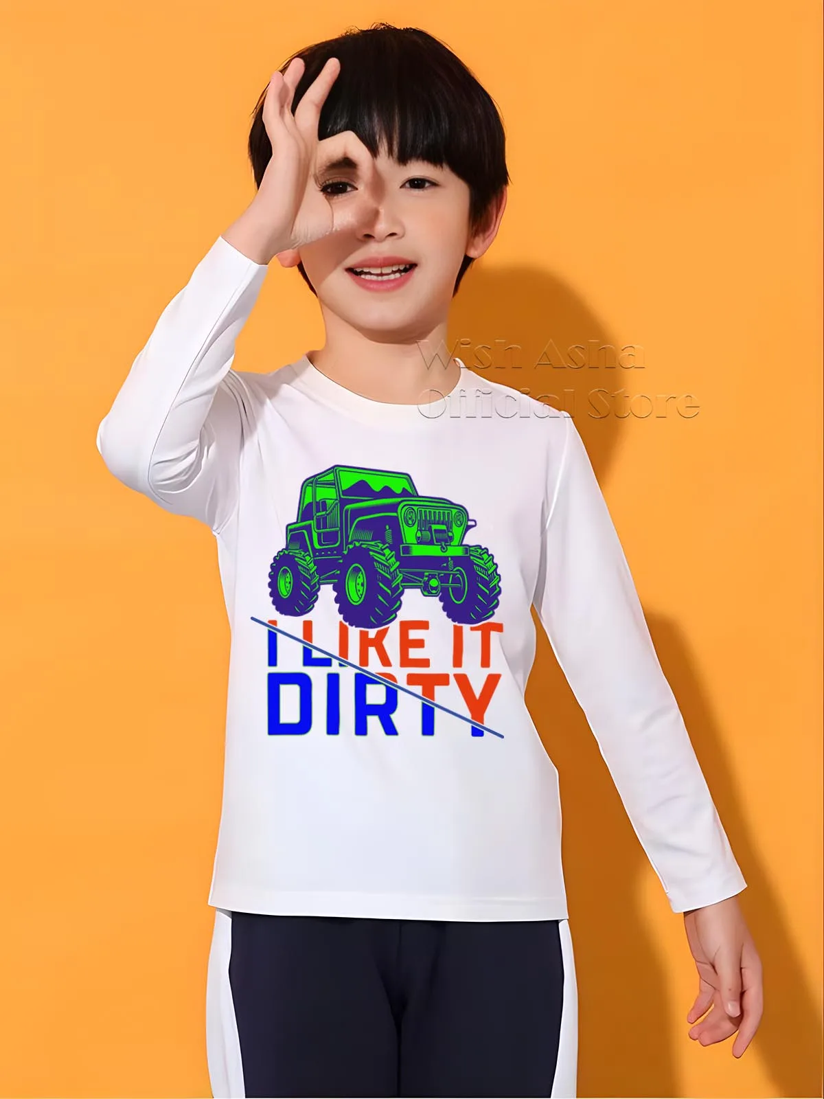 Kids Truck  Long Sleeves T-shirt Birthday Boy Top Monster Printed Cartoon Birthday Party  Gift Clothing T-shirt Children Tee