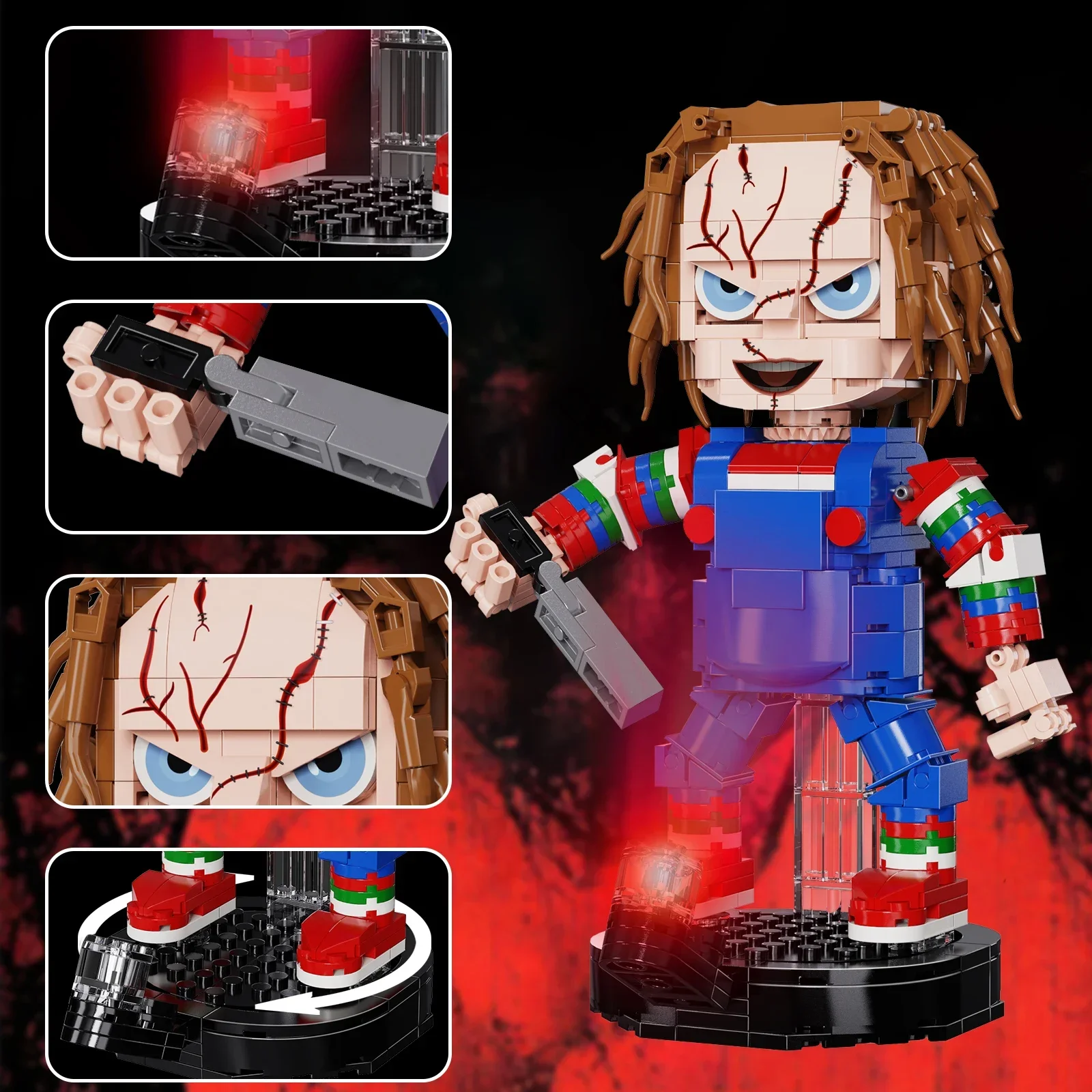 Chucky Brickheadz Building Blocks ชุดจาก Childs-Play Movie, สยองขวัญตัวเลขของเล่นสําหรับของขวัญฮาโลวีน (494 ชิ้น)