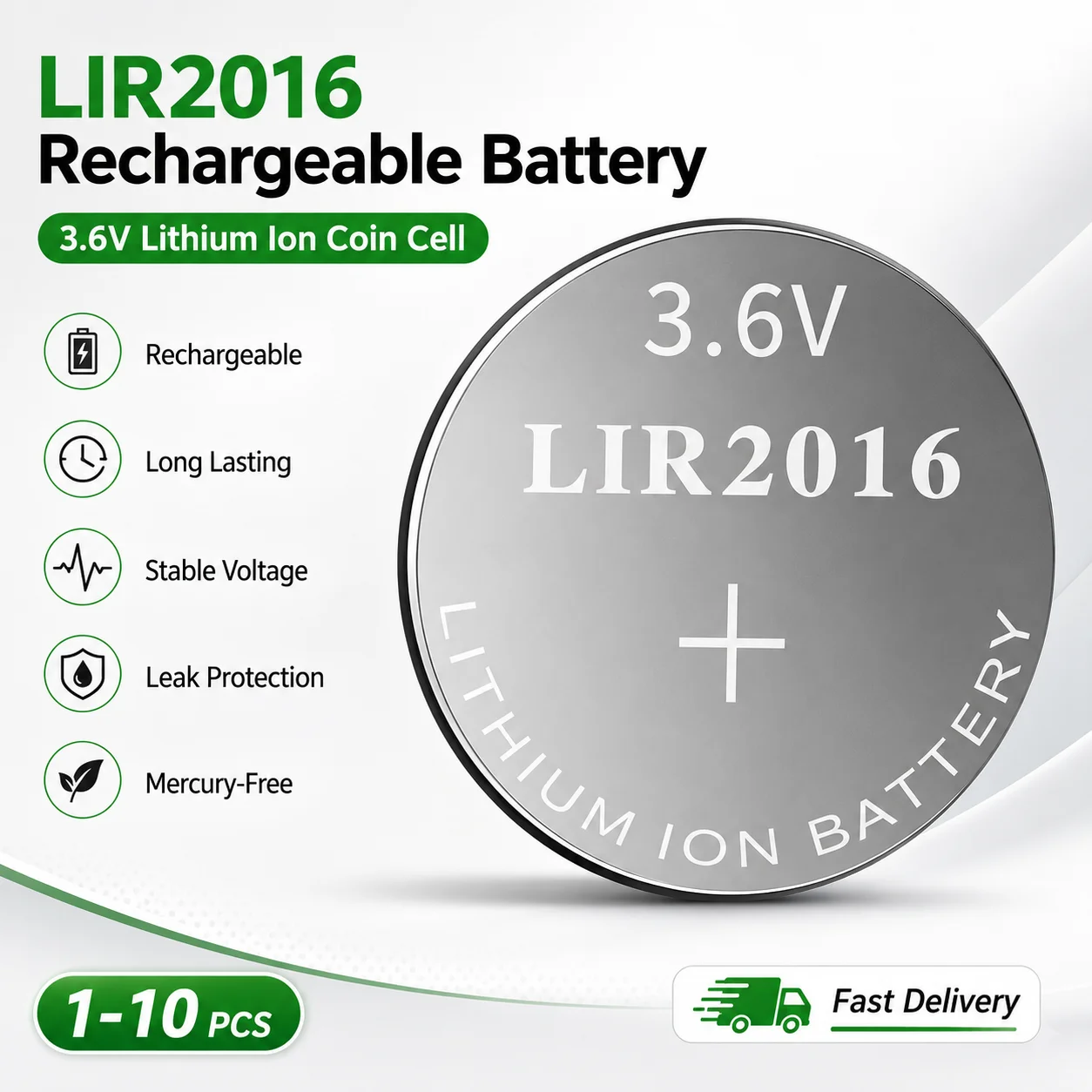 LIR2016 3.6V 18mAh Rechargeable Lithium Battery Replace CR2016 LM2016 for Watch Remote Control Toy 1-10PCS
