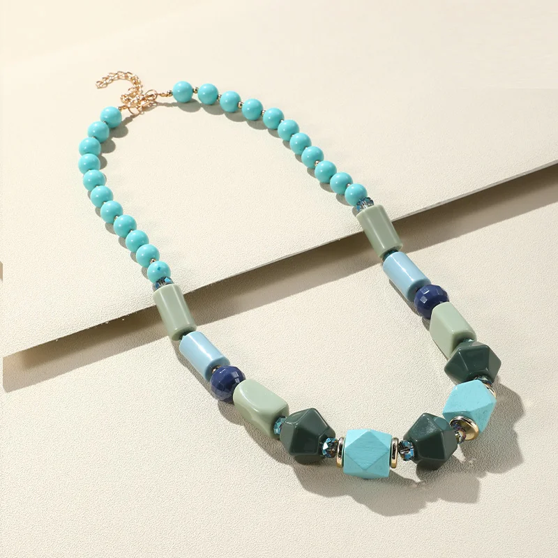 Trendy Colorful Acrylic Beaded Chain Necklace For Women Statement Long Big Resin Women Necklace Jewelry 2023 New Korean Gifts