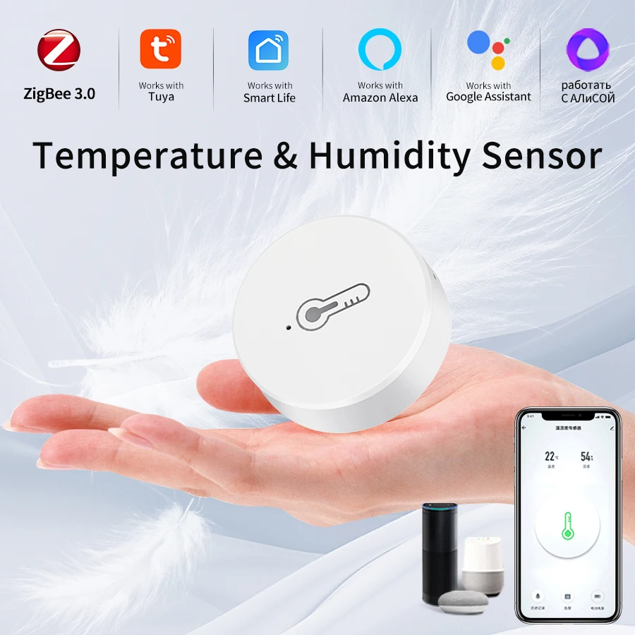 

Tuya Zigbee3.0 датчик температуры и влажности, измеритель Smart Life, управление через приложение, автоматизация умного дома, гигрометр для Alexa Google