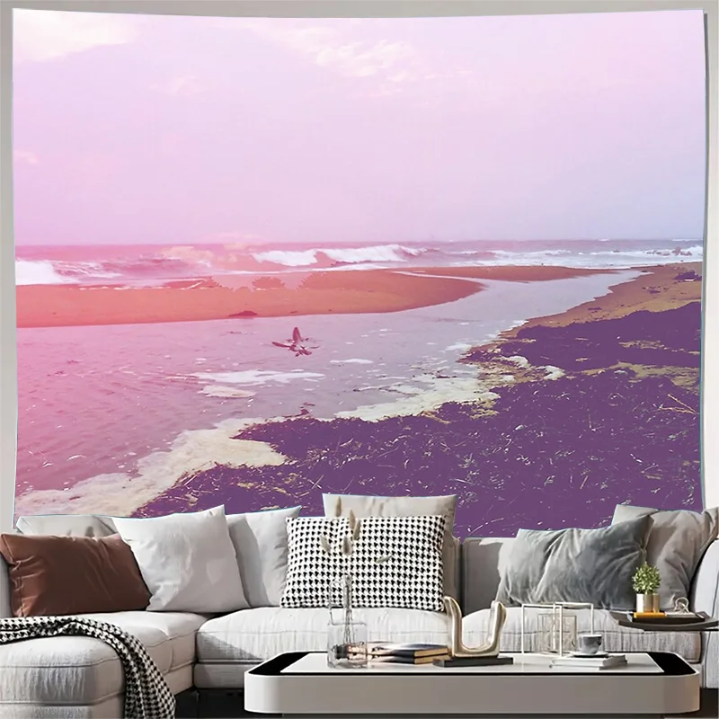 

Океанский закат, настенный гобелен, пляжный домашний декор, эстетический подвесной гобелен для комнаты, природный пейзаж, настенное искусство, богемный декор в общежитии, подарок