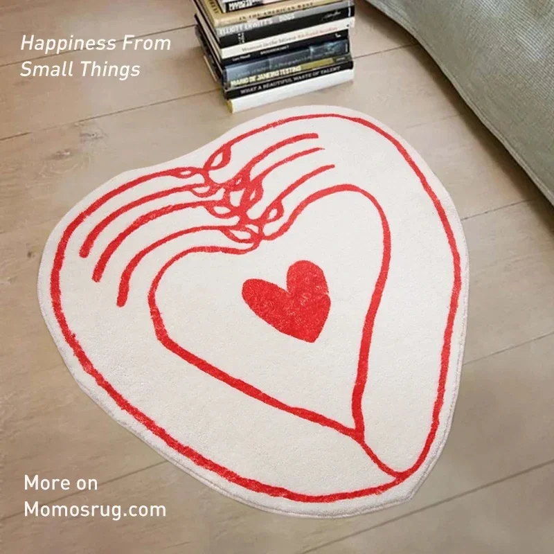 VIKAMA Aesthetic Love Heart Anti‑slip Rug Creative Text Pattern Soft Plush Floor Mat For Indoor Home Decoration