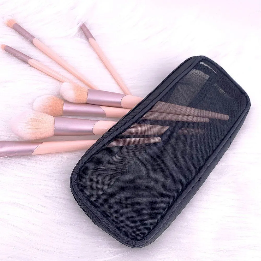 New Mesh Design Makeup Brush Travel Case Multipurpose with Zipper Cosmetic Toiletry Bag Wash Storage Pouch Travel Use
