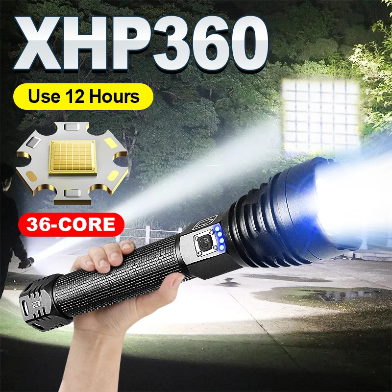 

XHP360 Super High Power Outdoor Rechargeable LED Flashlight 3 Light Modes Strong Light LED Torch Powerful Lantern Type-C Port