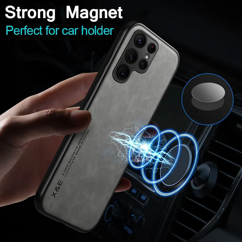 Luxury Magnetic Leather Case for Samsung Galaxy S24 Ultra S23 S22 S21 S20 Note 9 10 20 Plus Magnet Car Silicone Shockproof Cover