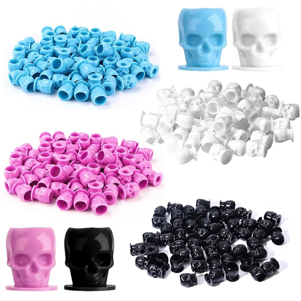 

200/50 шт. одноразовые чашки с чернилами для татуировки с черепом, многоцветные чашки с пигментом для татуировки, цветные чашки с пигментом, контейнер, держатель для пигмента для татуировки