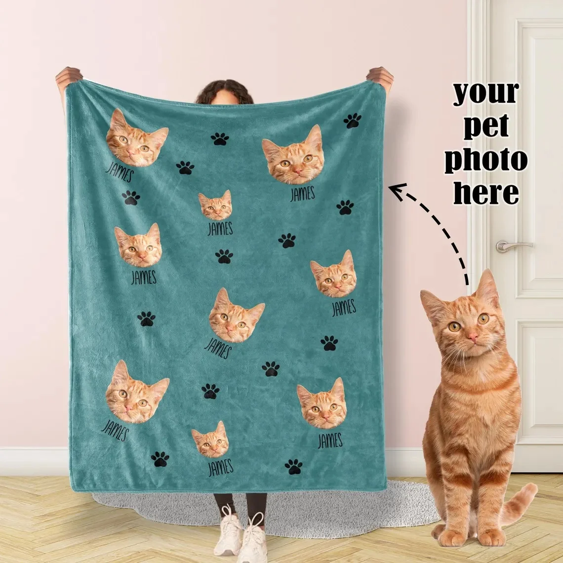 

Custom personalized pet photo blanket, dog face blanket, body photo blanket with Name, Memorial blanket, cat Photo blanket Cat