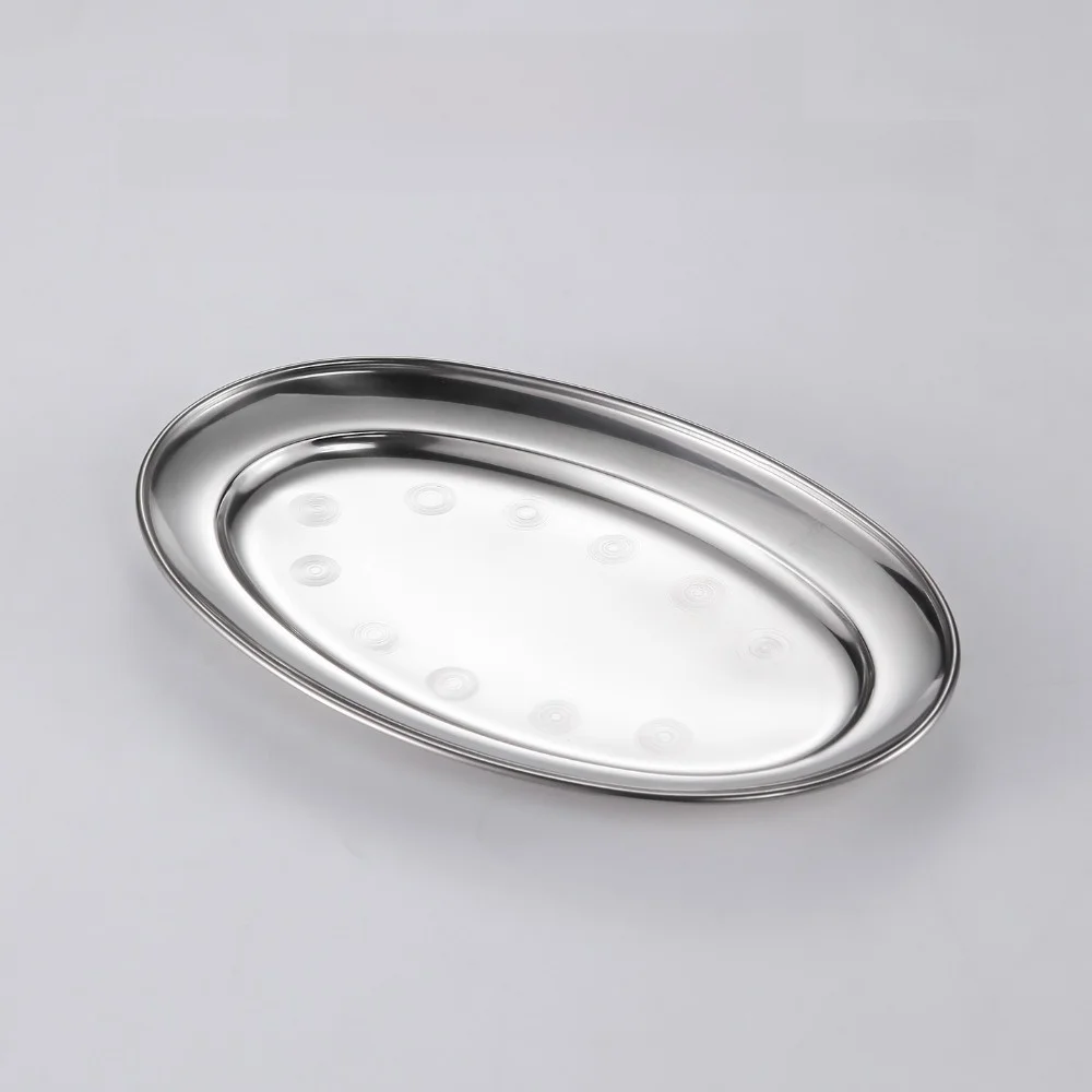 Stainless Steel Oval Fish Plates Shallow Design Multi-Size Barbecue Trays Oval Shape 22-35cm Diameter Steak Dishes Barbecue Use