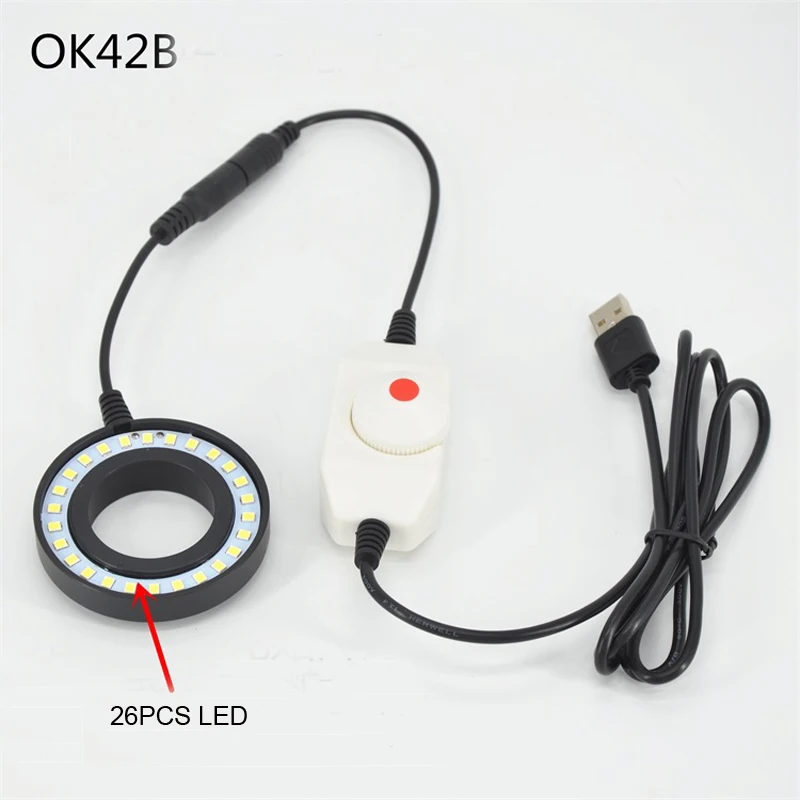 Lampada illuminatrice ad anello regolabile ultrasottile da 26 LED per microscopio con ZOOM STEREO Spina USB OK42B/OK48M