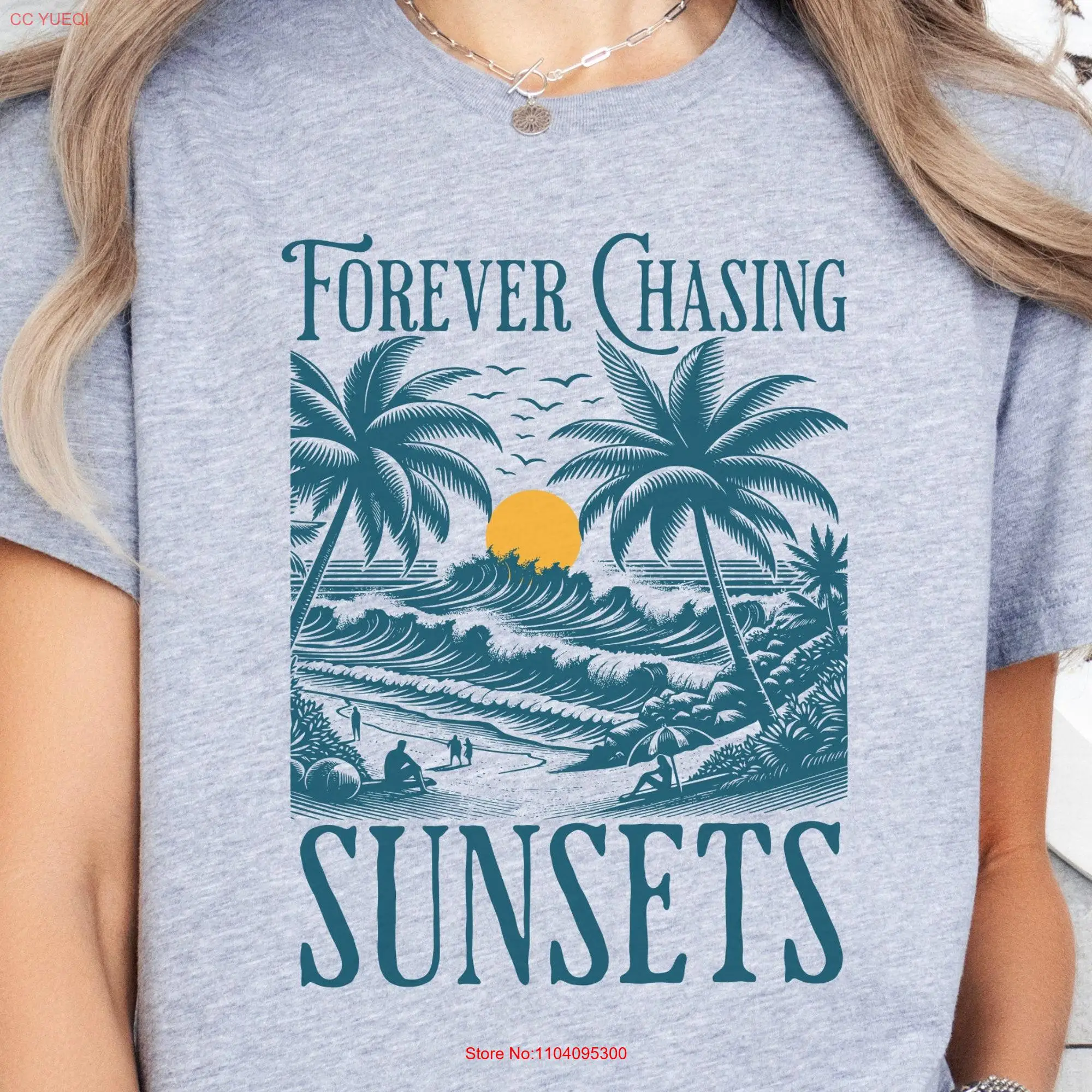 Forever Chasing Sunsets Beach T Shirt Summer Vacation Travel Retro SunseT Family Girls Trip long or short sleeves