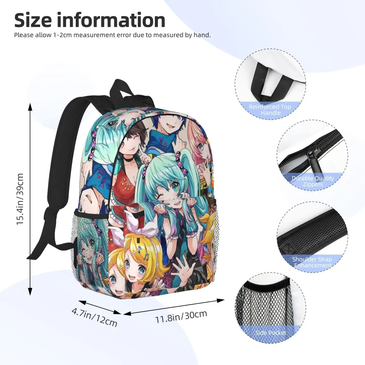 Vocaloid Poster Neuer modischer Muster-Schultaschendruck, leichter Rucksack, 38,1 cm