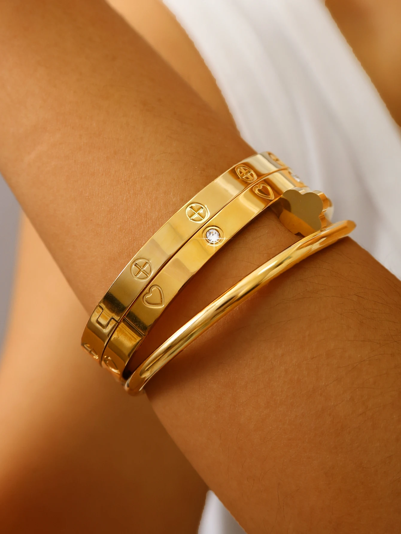 مزاجه المألوف حساسة الفولاذ المقاوم للصدأ أربع أوراق الأظافر على شكل البرسيم، الحب الماس، سوار عبر نمط الإناث #2