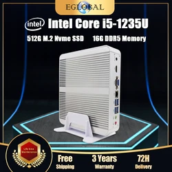 Eglobal-Mini Fanless ComputerIntel Core i5 1255U Kaby Lake Windows 10 BareboneHTPC, Intel HD Graphics 620 WiFi 4USB3.0 + 4USB2.0