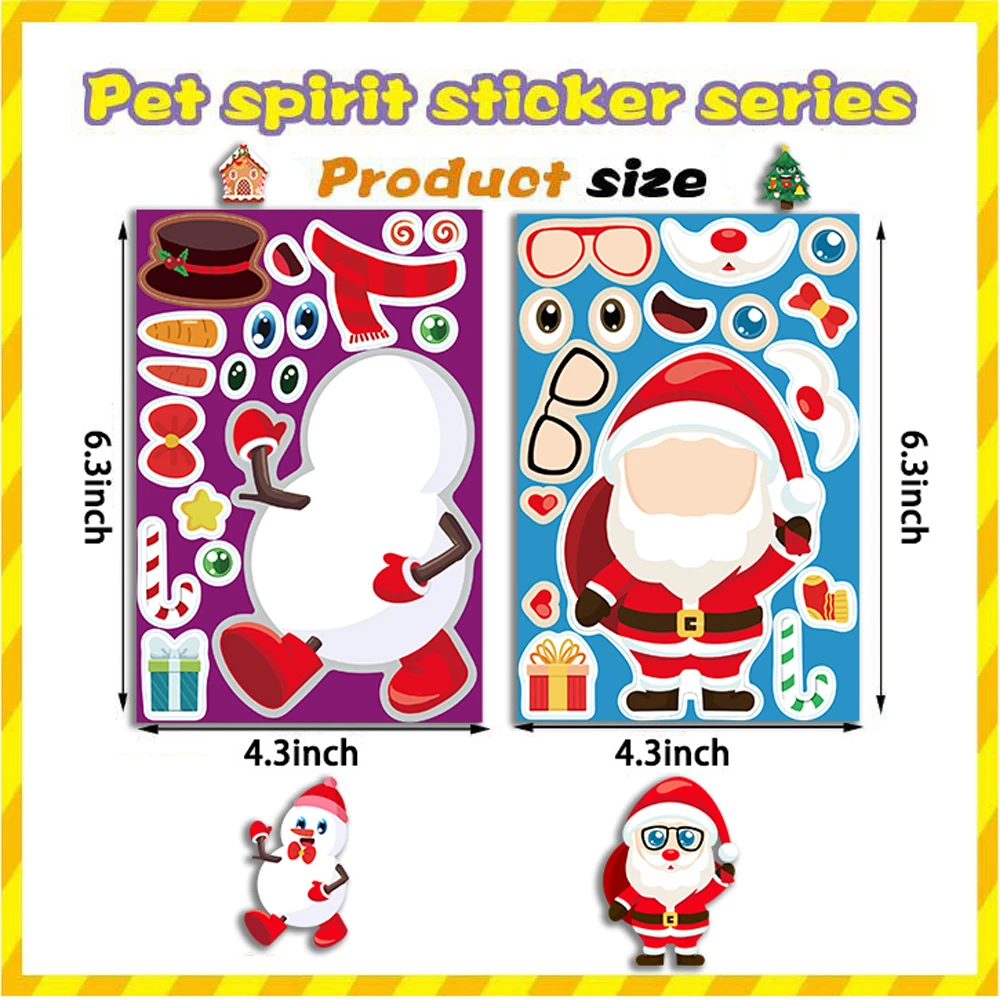 8/16/24Christmas Stickers Set Make A Face Stickers Party Games Craft Kits and Activities Perfect for Plastic Surfaces