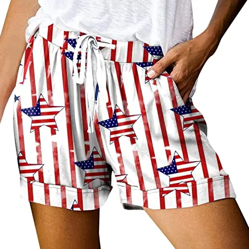 Bandeira de impressão 3D feminina Shorts, simples cordão bolso Shorts, verão Outerwear calças