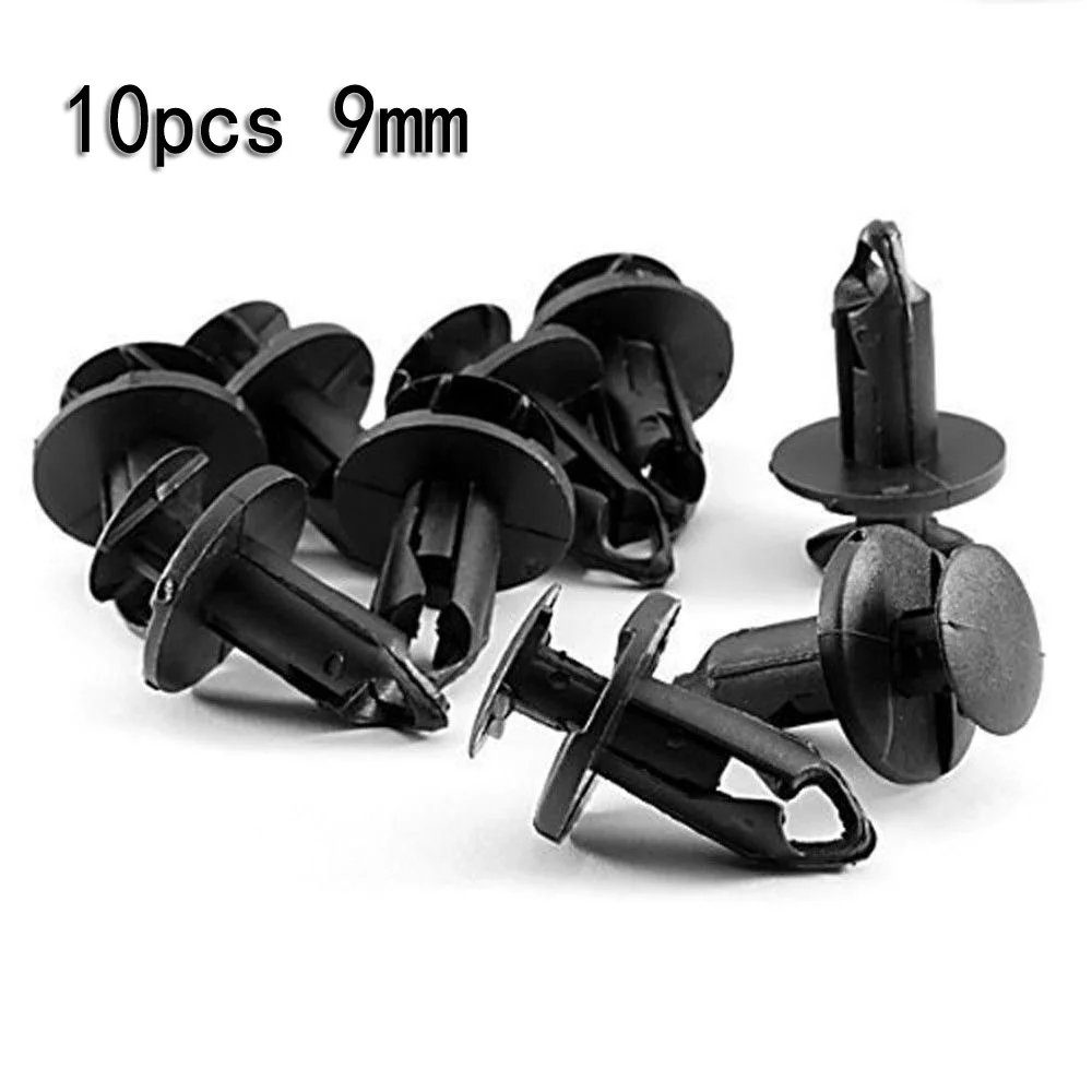 

10pcs 9mm Plastics Rivets Car Body Bumper Fender Retainer Push Type Plastic Clips Fasteners Black 39 X 18mm