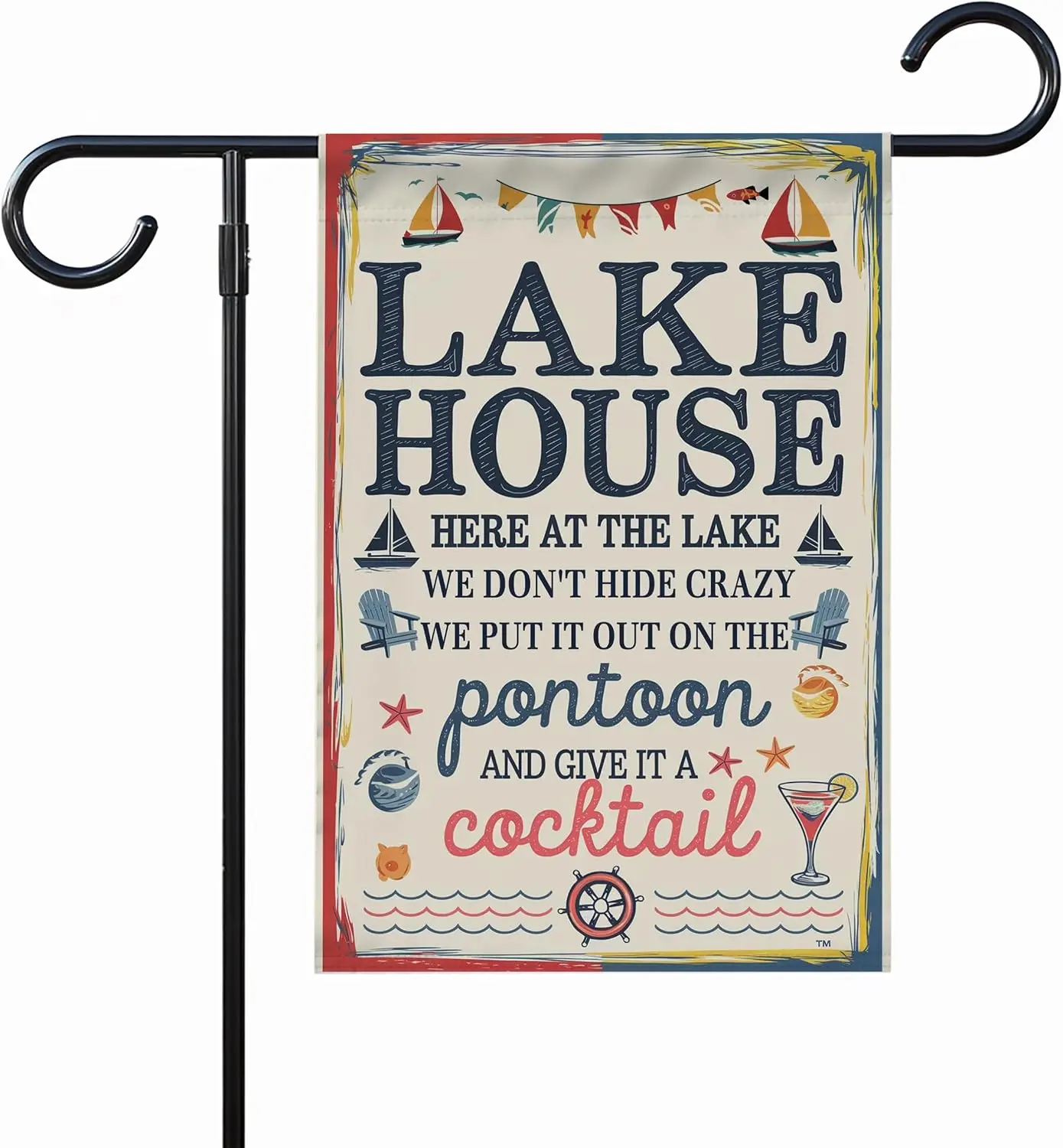Lake House Here At The Lake We Don't Hide Crazy We Put It Out On The Pontoon Flag - Burlap Party Flag - Outdoor Decorati kkz