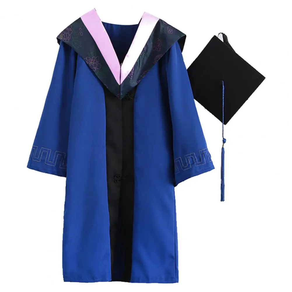 Uniforme de graduação super macio para a faculdade, Poliéster resistente ao desgaste, Chapéu de bacharel, Manto graduação, Adereços de fotografia para a faculdade, 1 conjunto