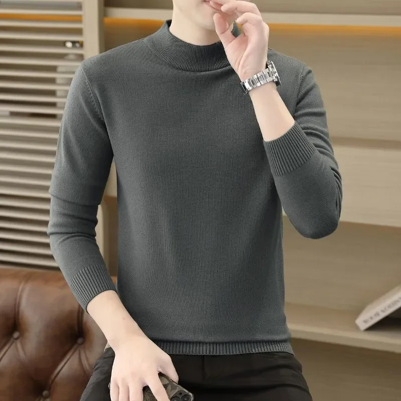

Модный свитер с высоким воротником для мужчин, модный тонкий свитер в корейском стиле, осенний повседневный верхний топ