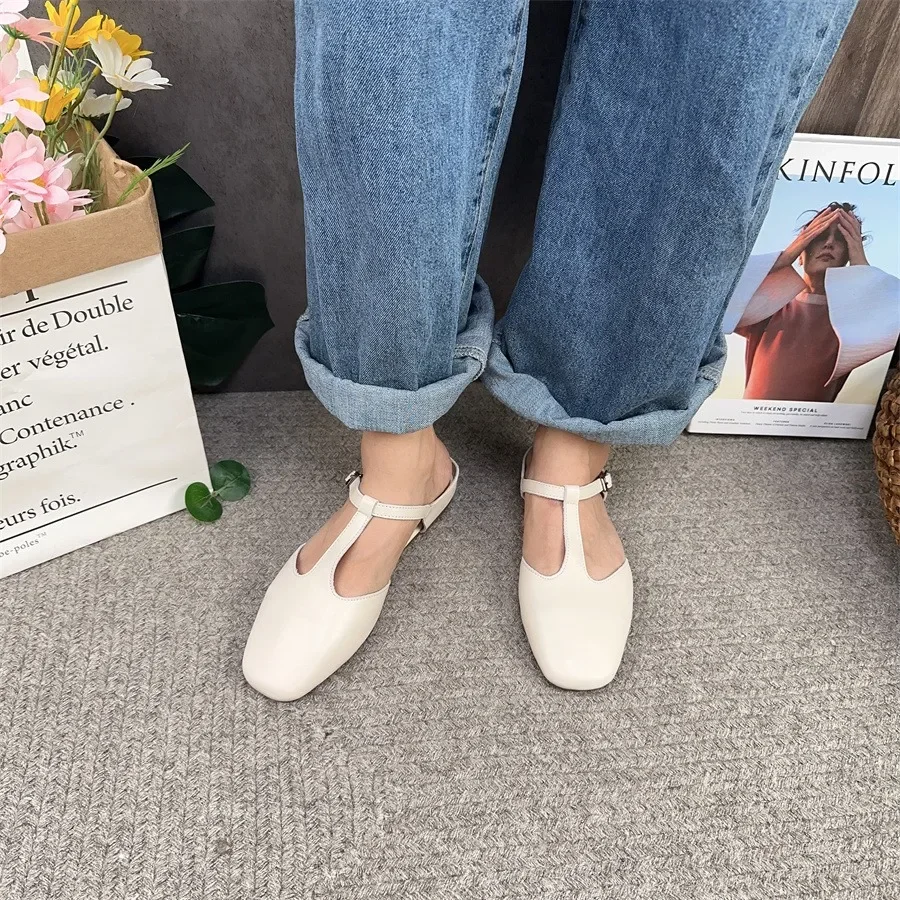 Birkuir Retro Closed Toe Slippers For Women Mary Jane Slides Slip On 2024 Genuine Leather Flat Heel Soft Sole Roma Slippers