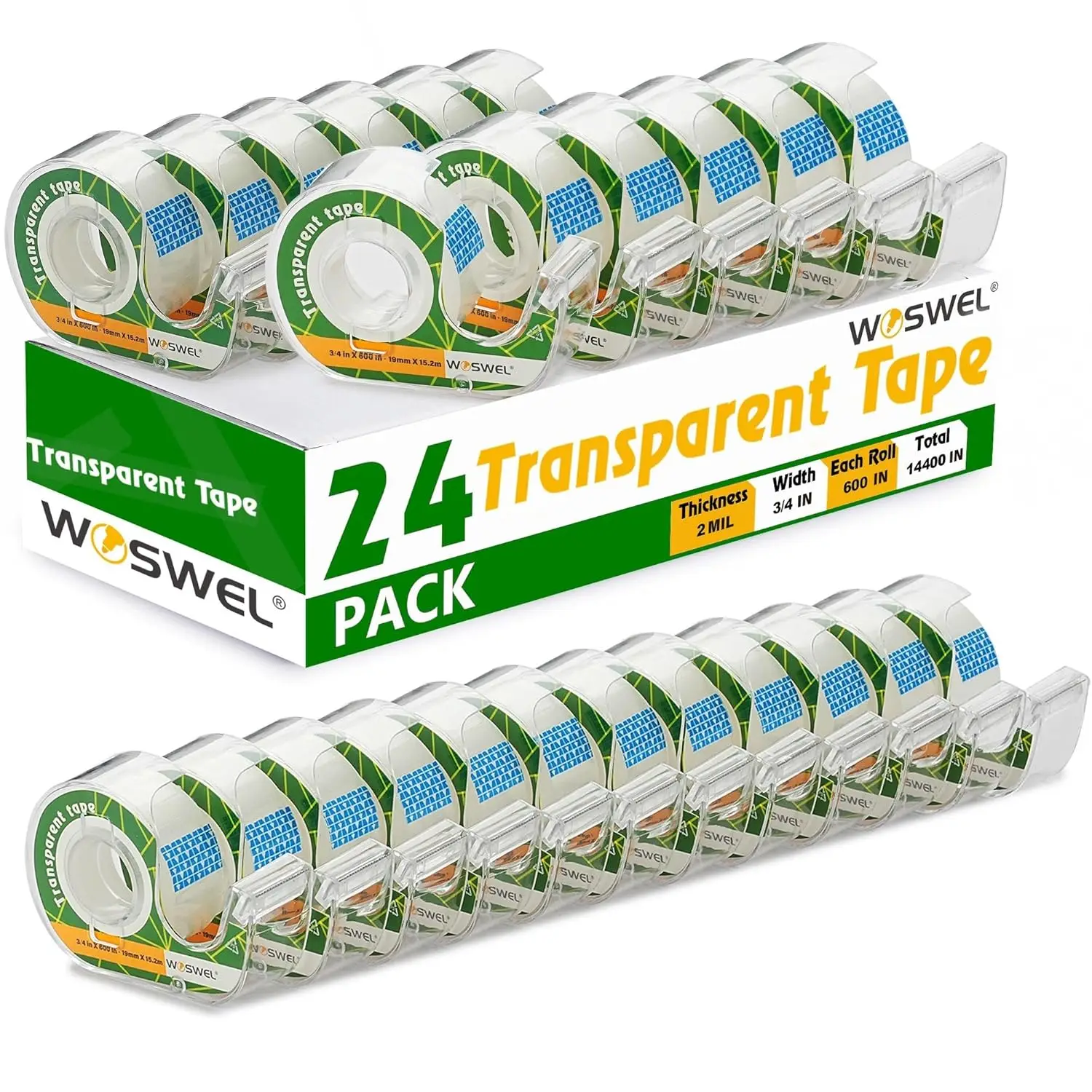 

Tape Refills with Dispenser, 24 Roll Transparent Tapes, 3/4 Inch x 600 in, Gift Wrapping Tapes for Home School Office Use