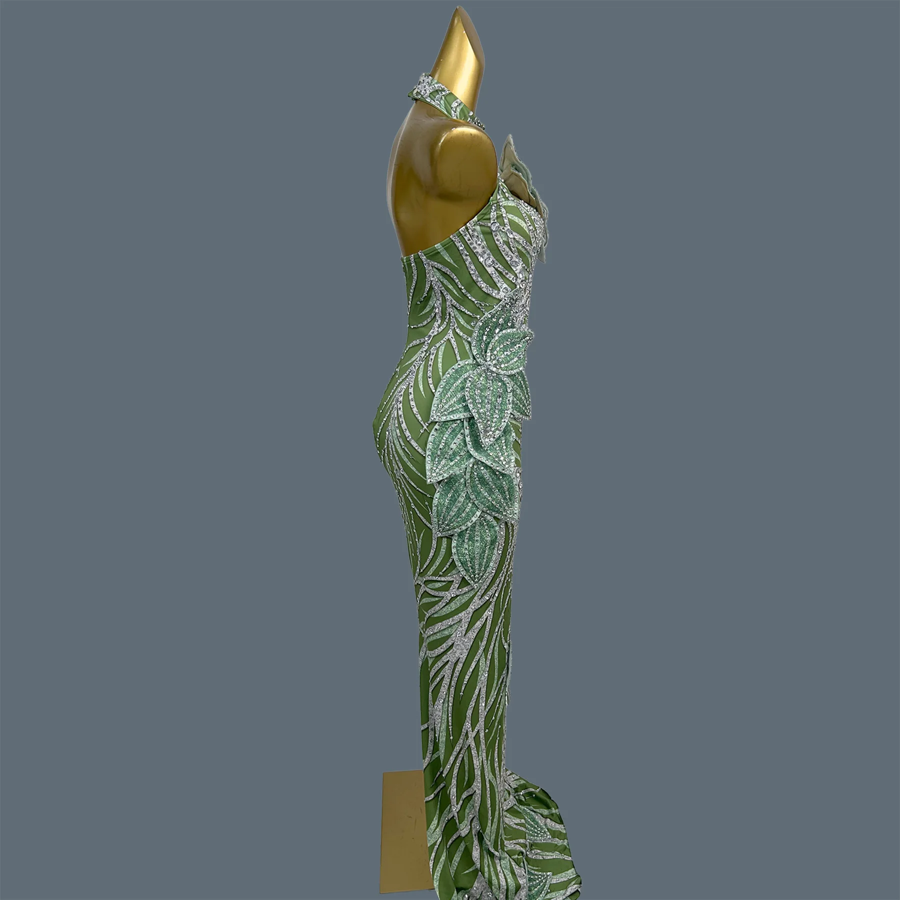 Luxury Women Singer Stage Show Sexy Costume Sexy Sparkly Rhinestones Leaf Party Prom Evening Dress Club Photography Dress Pianye
