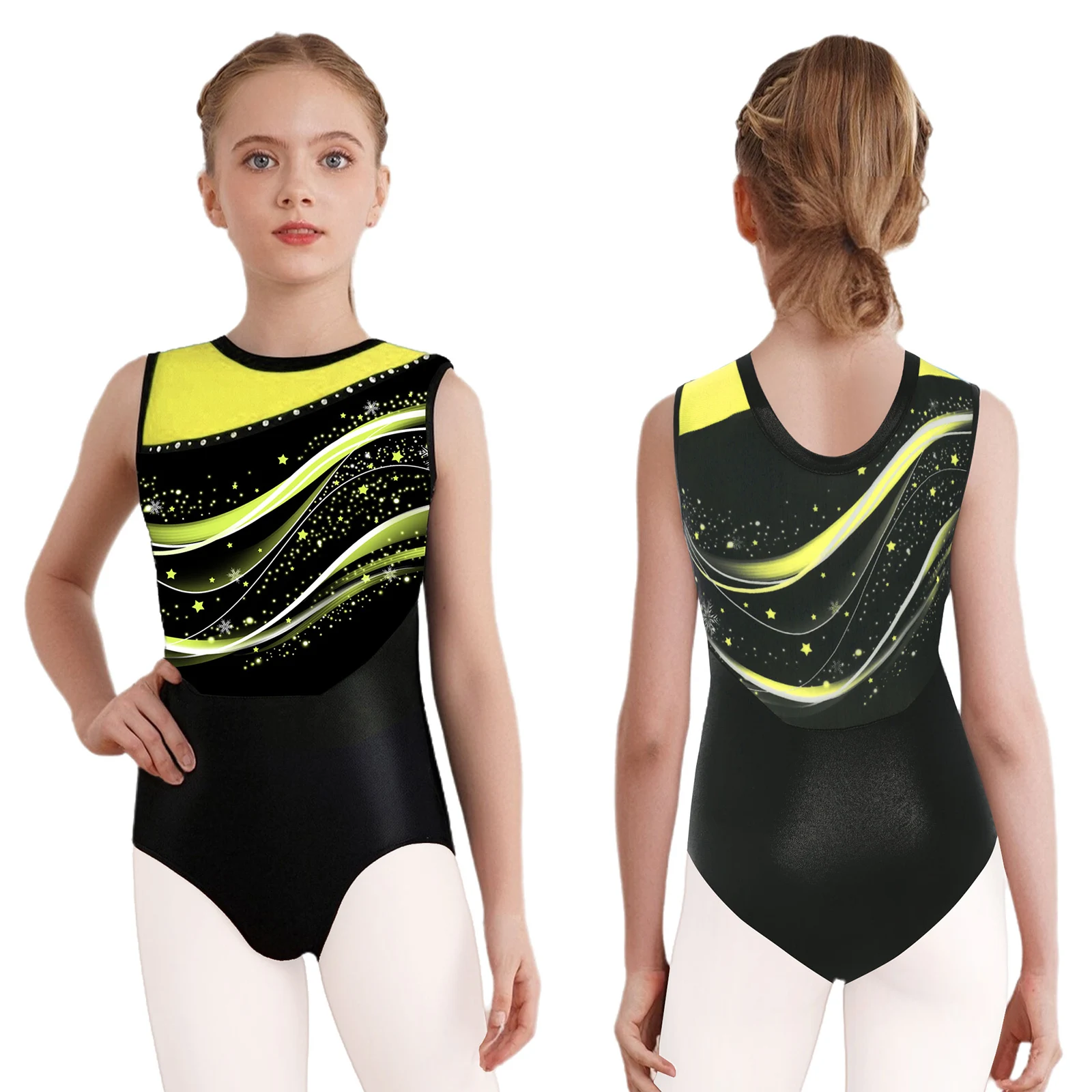 

Girls Rhythmic Gymnastics Leotards Ballet Tank Unitards Sleeveless Acrobatics Bodysuit Figure Skating Dance Performance Costumes