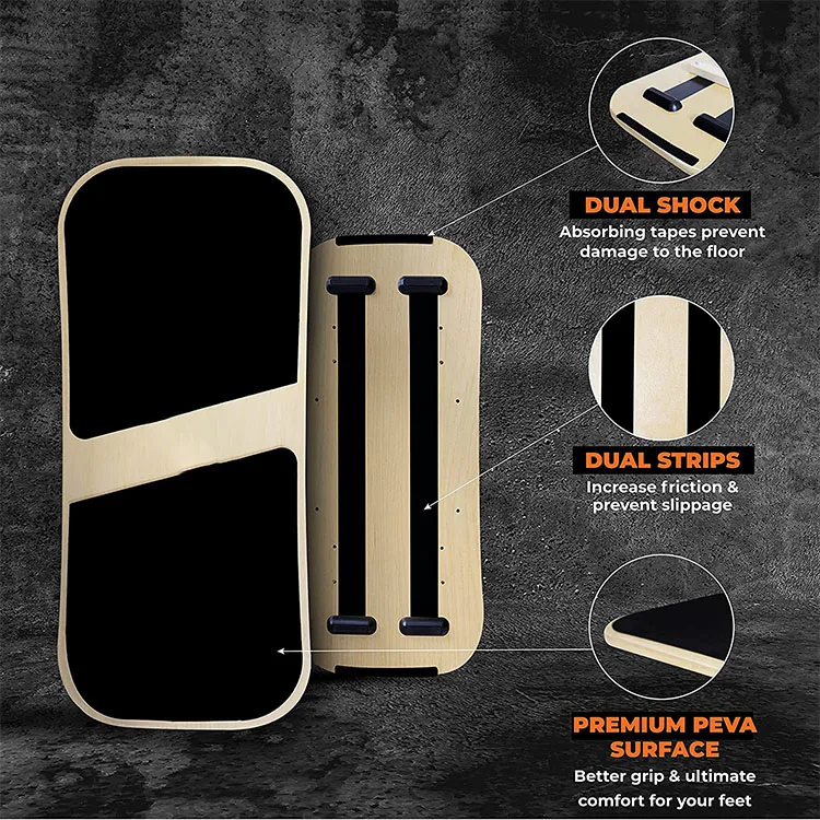 لوح التوازن لمدرب التمارين الخشبية مع أسطوانة لتحسين التوازن