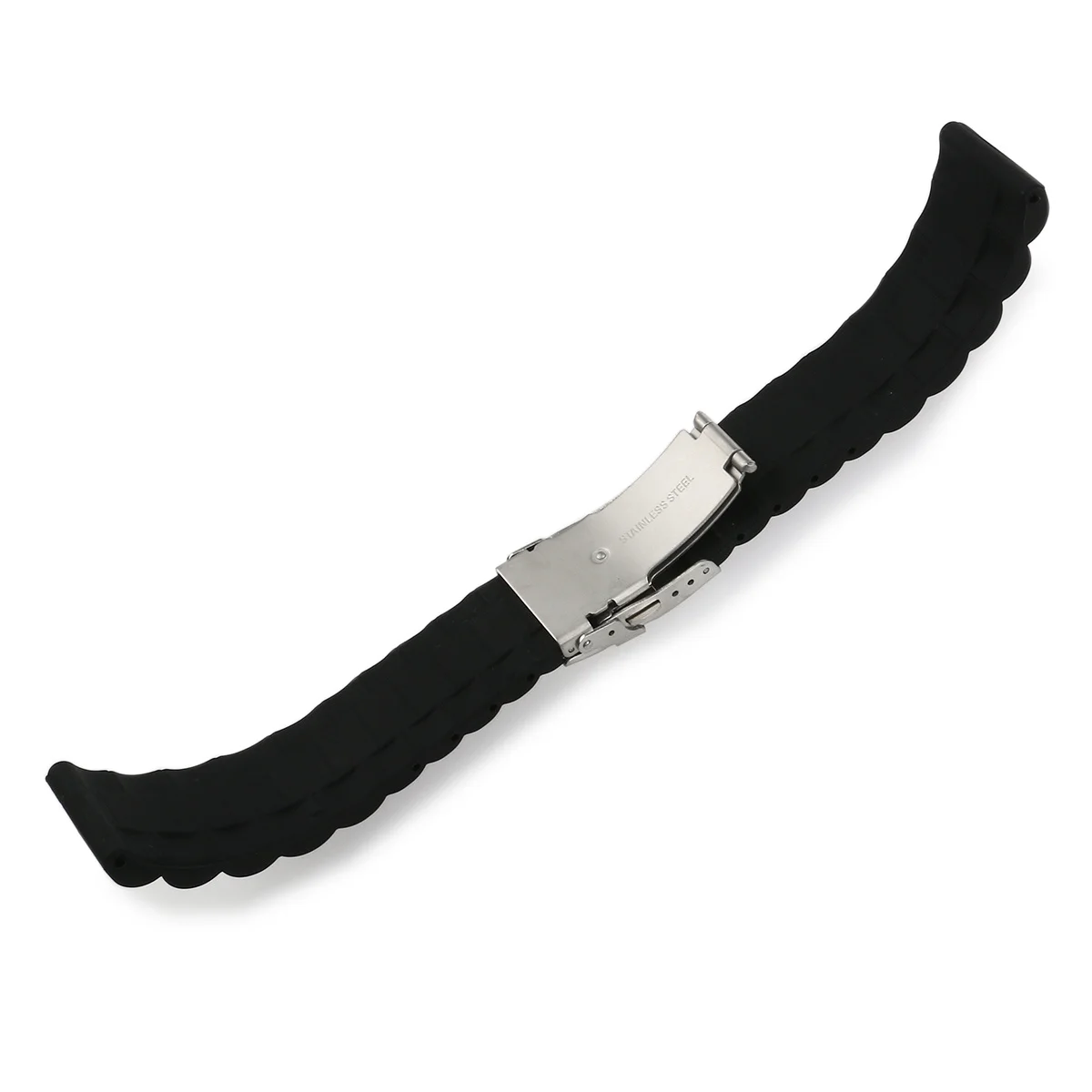 

22mm Waterproof Black Silicone Watch Band Durable Strap Stainless Steel Clasp Quick Release for Sports Diver Watches