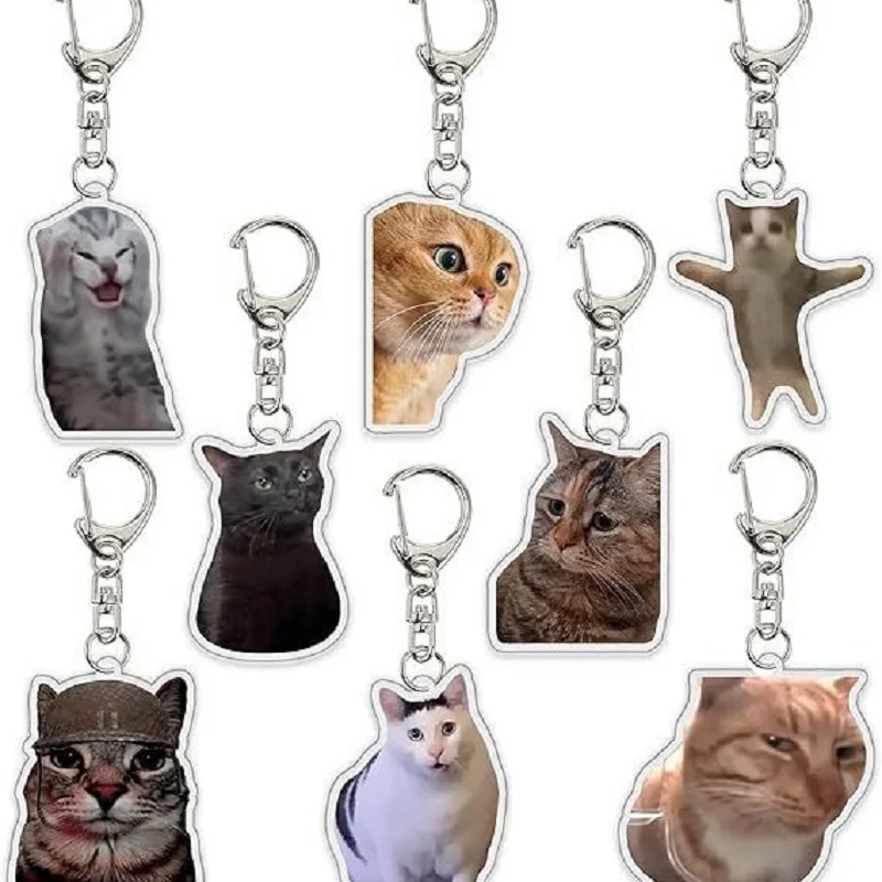 Funny Cat Memes Series Keychain Student Gift Bag Lanyard Women's Bag Pendant Keychain Cute Things Cheap Gift For Best Friends