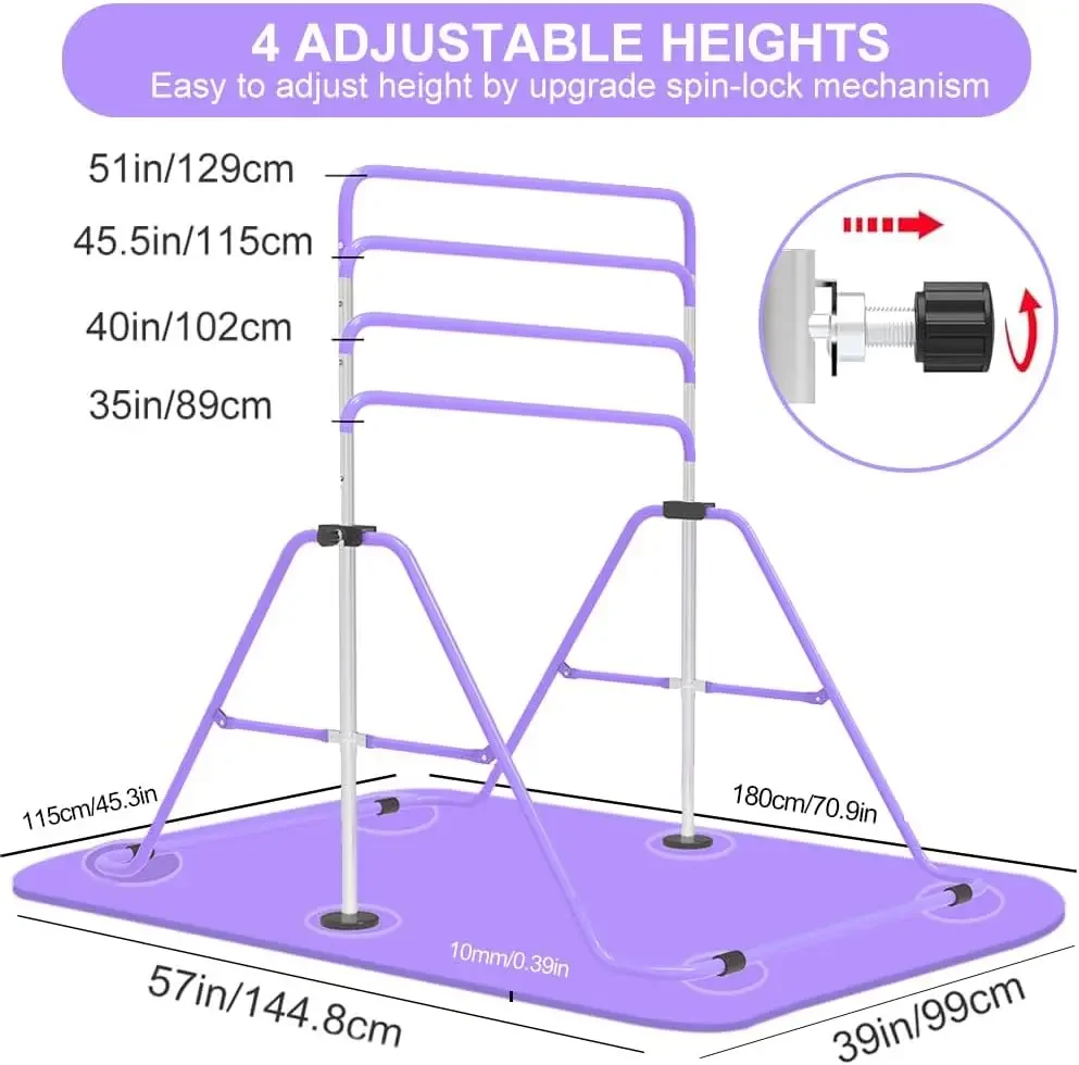 Expandable Gymnastics Bar for Kids, Adjustable Height Junior Training Kip Bar, Folding Gymnastic Horizontal Bars Monkey Bar,