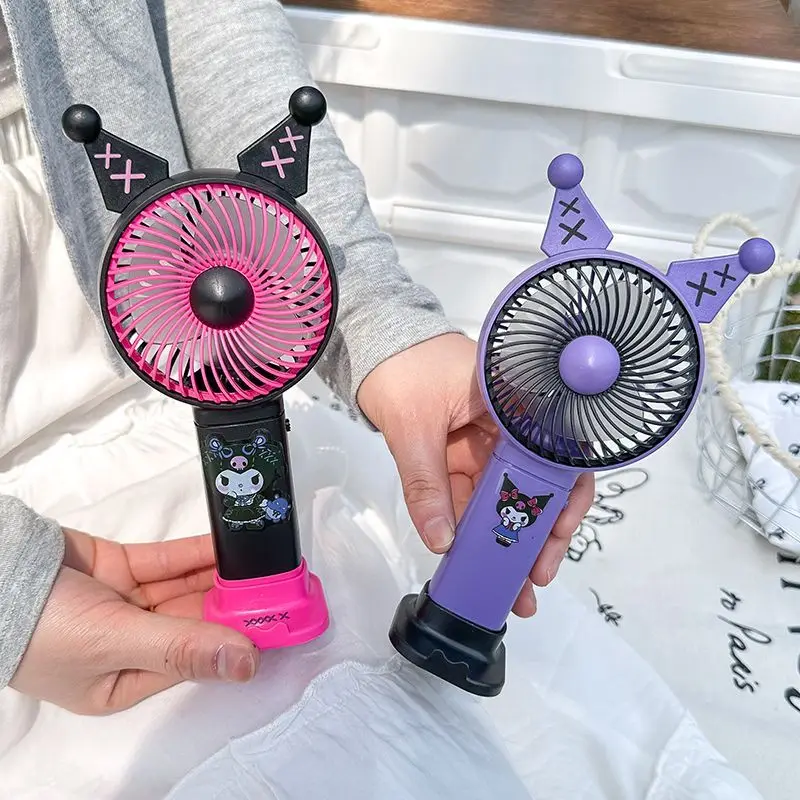 Sanrio Kuromi Cute Mini Handheld Fan Usb Charging New Portable Cartoon with Dock Student Class Desktop Mute Fan Children Gift