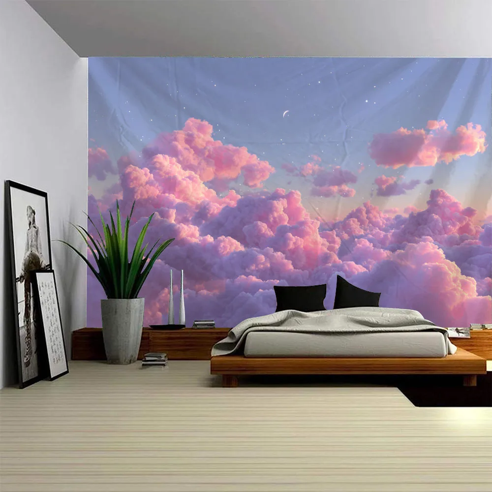 Dreamy Sky Cloud Cartoon Tapestry Light And Transparent Wall Hanging for Bedroom Living Room Decorative Art Multi Size