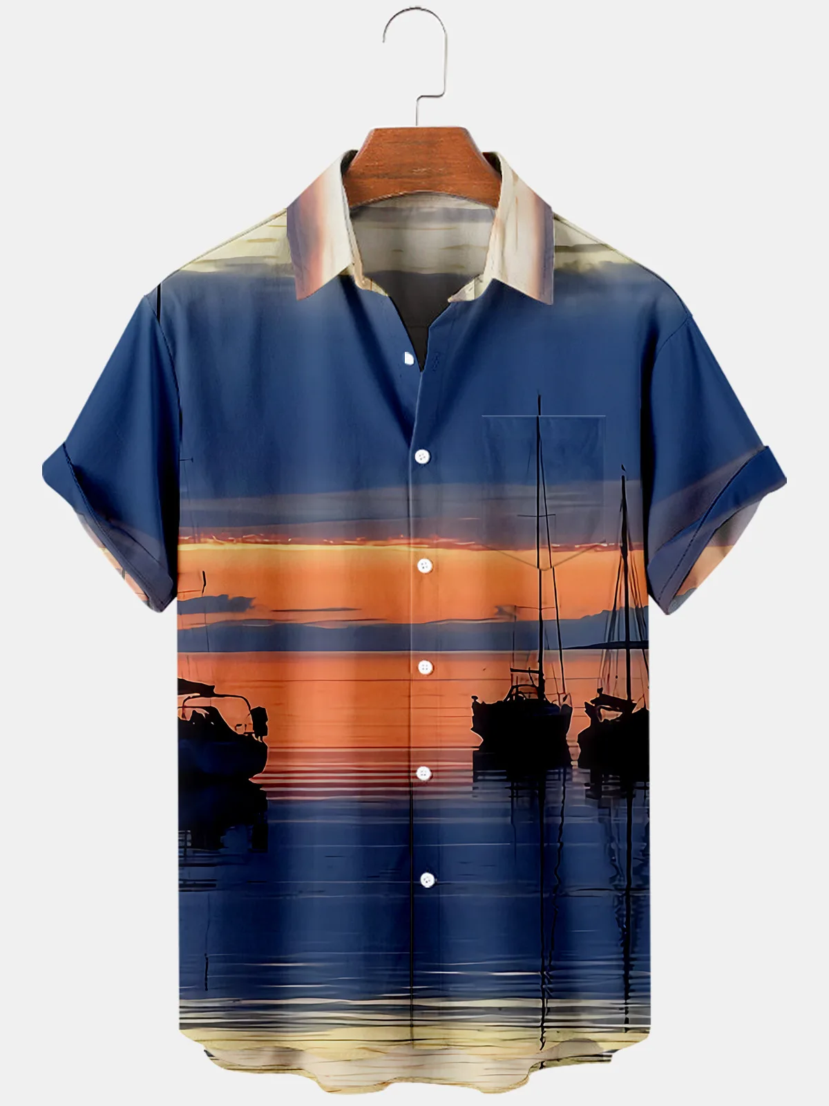 Men's Shirts Sailing Boat Collection Vintage Shirts with Pockets Summer Plus Size Men's and Women's Casual Streetwear