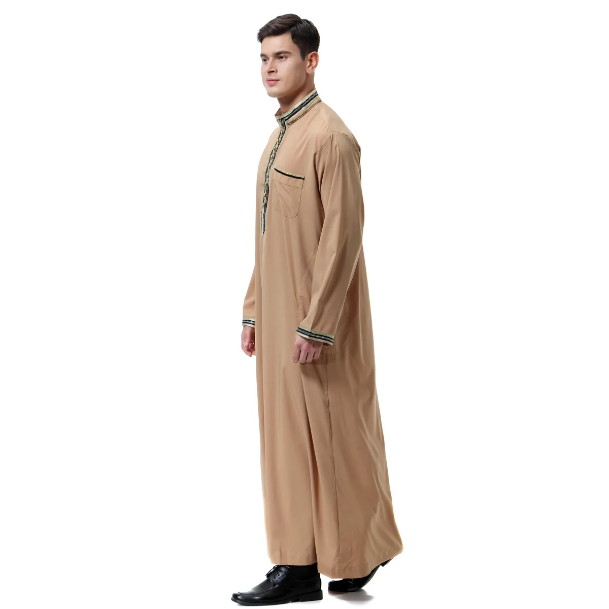 Abito da uomo caftano musulmano Jubba Thobe Dubai Abaya Abito Ramadan Islam Abbigliamento Caftano Ropa Hombre
