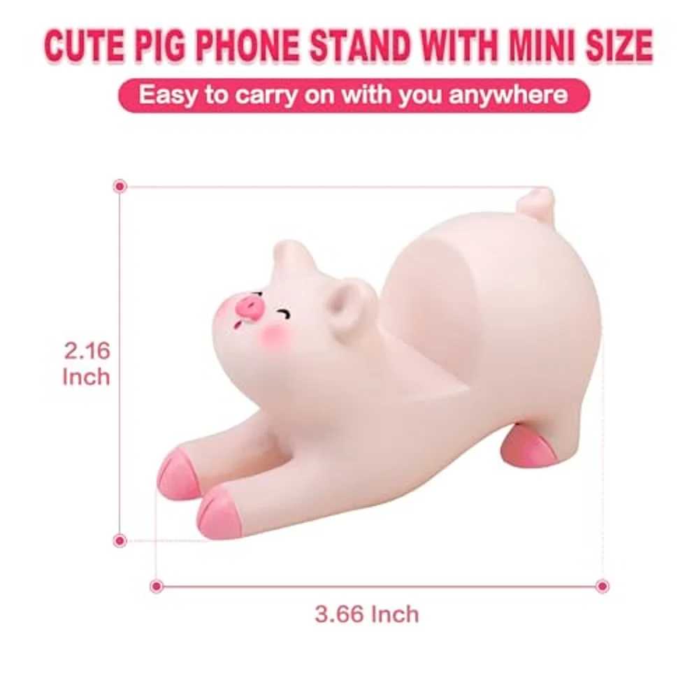 Cute Pig Phone Holder Pink Resin Cellphone Stand for Desk