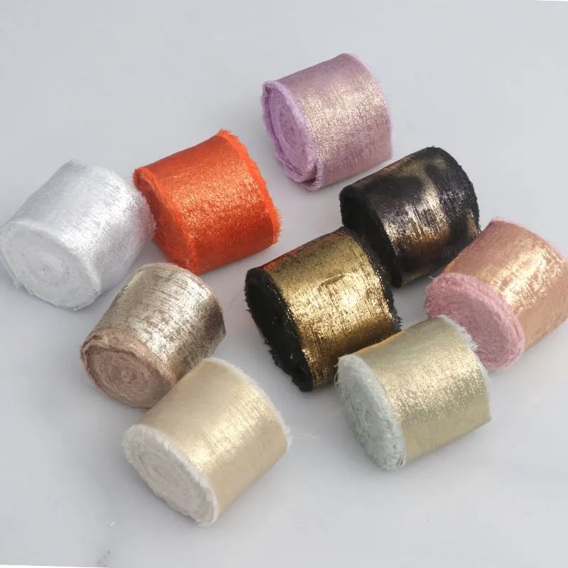 5M/Roll 4cm Frayed Edged Satin Silk Ribbon Glitter Ribbon for DIY Crafts Handmade Bowknot Gift Wrapping Party Wedding Decoration