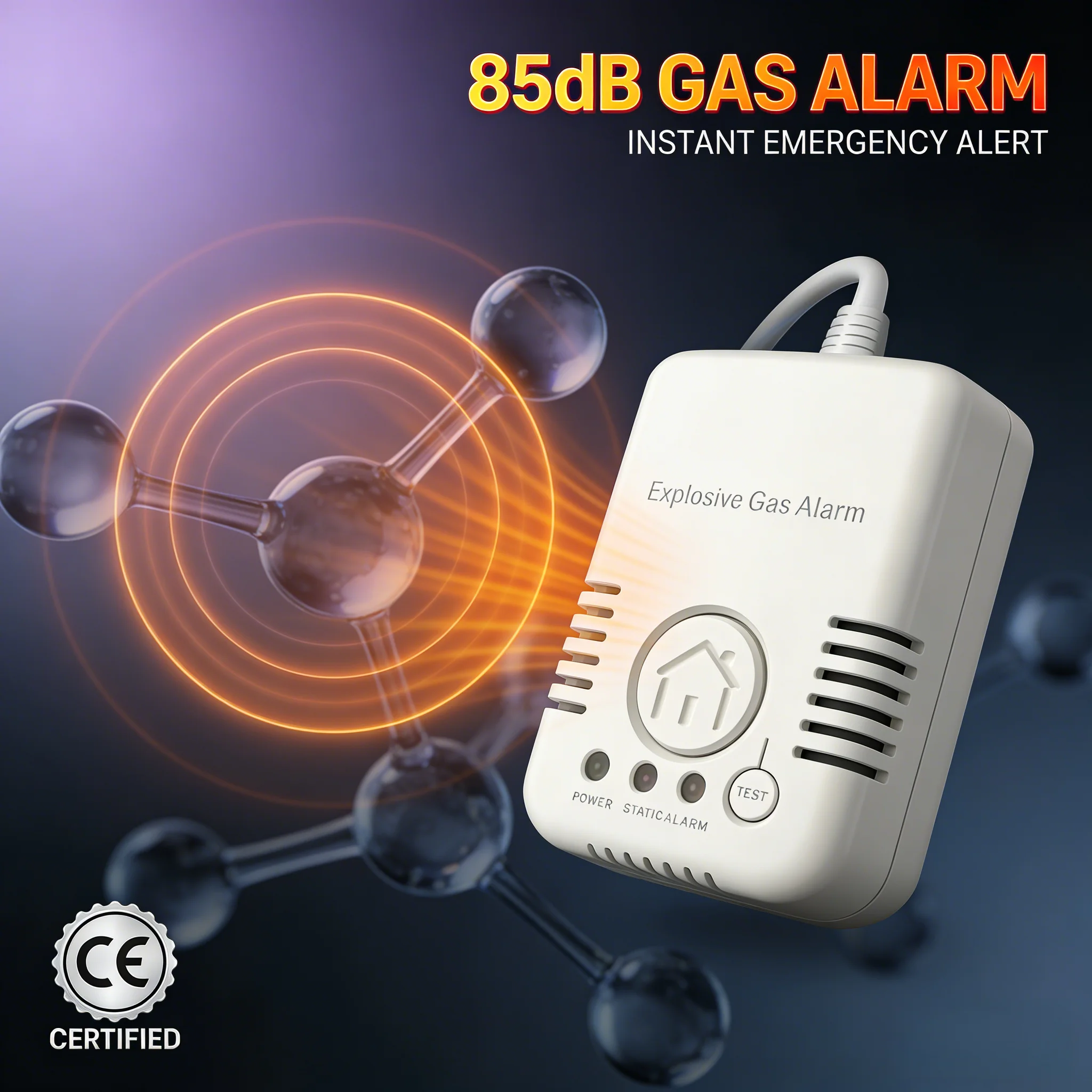 

Gas Leak Alarm Detects Natural Gas/LPG/Methane, 85dB Professional 30s Fast Response for Kitchen Safety