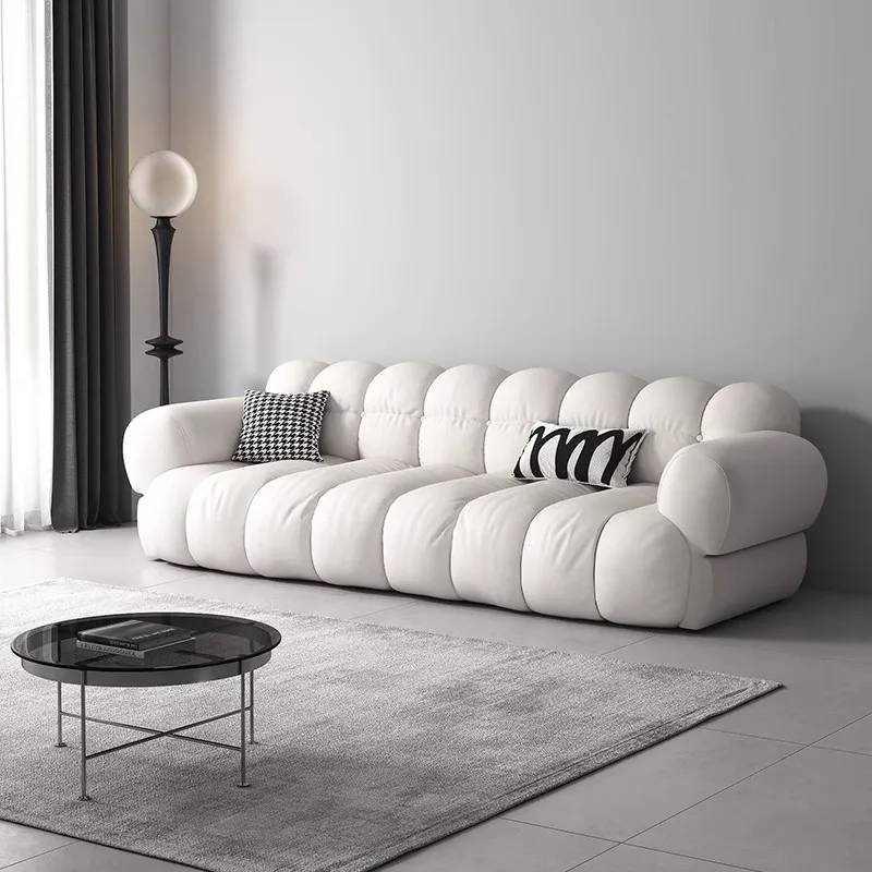 Italian cat scratching cloth sofa size apartment straight three-person black fabric sofa