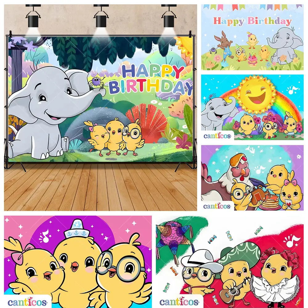 Canticos Chick Elephant Rabbit Prairie Kids Baby Girl Birthday Party Cartoon Backdrop Custom Photography Poster Decor Background