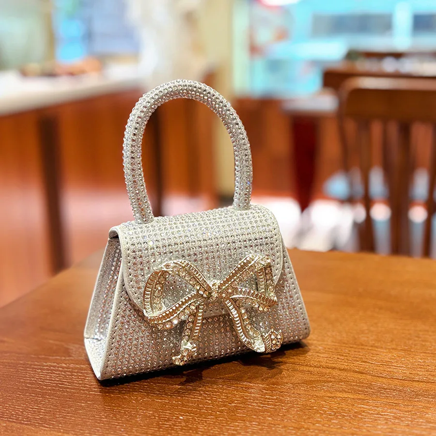 

Мини-сумочка Crystal Bow для женщин, квадратная, с кристаллами, на плечо, через плечо, для вечерних мероприятий, уникальный подарок