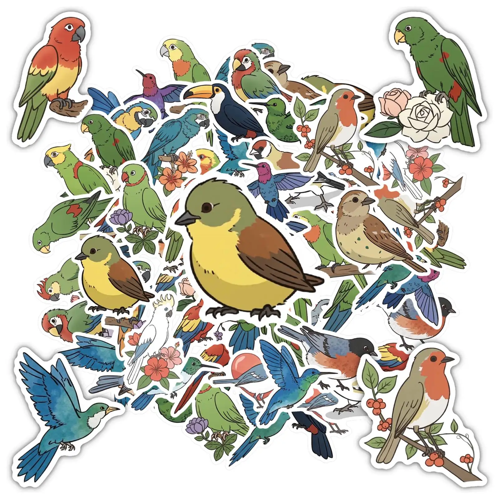 

35 шт. милых наклеек с природными мотивами, красочные наклейки с птицами для DIY-декора телефона, гитары, ноутбука, чемодана, кружки