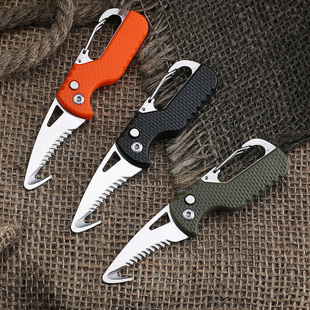 Portable Multifunctional Tool Knife Foldable Serrated Sharp Express Parcel Knife Keychain With Hook Cut Rope Survival Tool