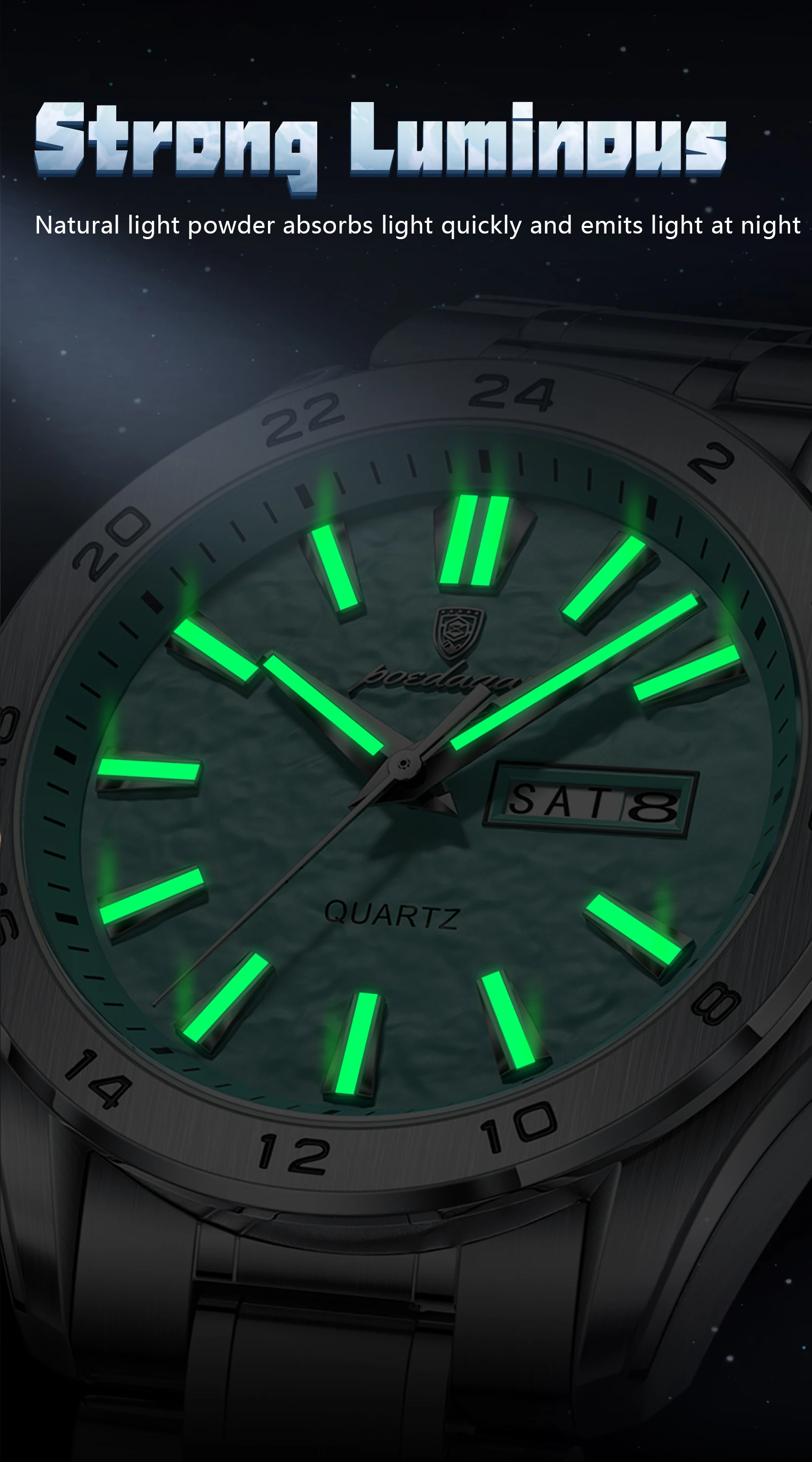 POEDAGAR Top-Mode Herrenuhr, Business, Leuchtend, Wasserdicht, Edelstahl, Herrenuhr mit Datum, Wochentag, Quarz, Sportuhr, Herrenuhren, Reloj – Detail 11